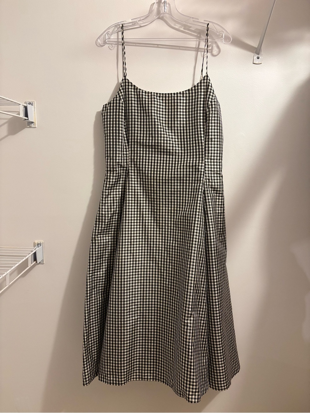 Lauren Ralph Lauren Silk Gingham Midi Dress Black White Fit Flare Size 12